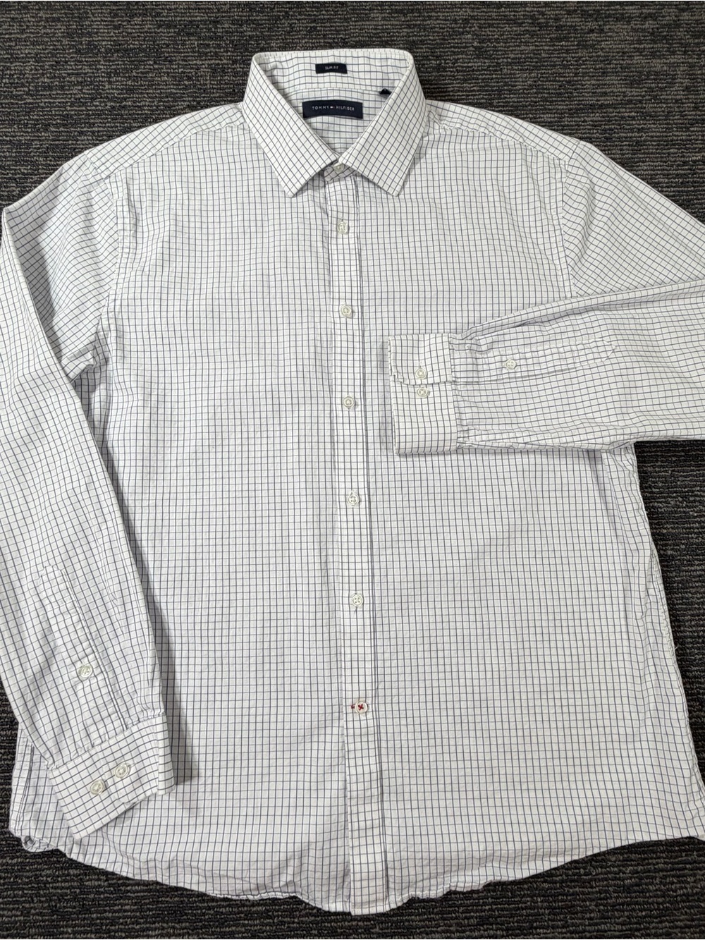 Tommy Hilfiger White Shirt with Navy Windowpane Check